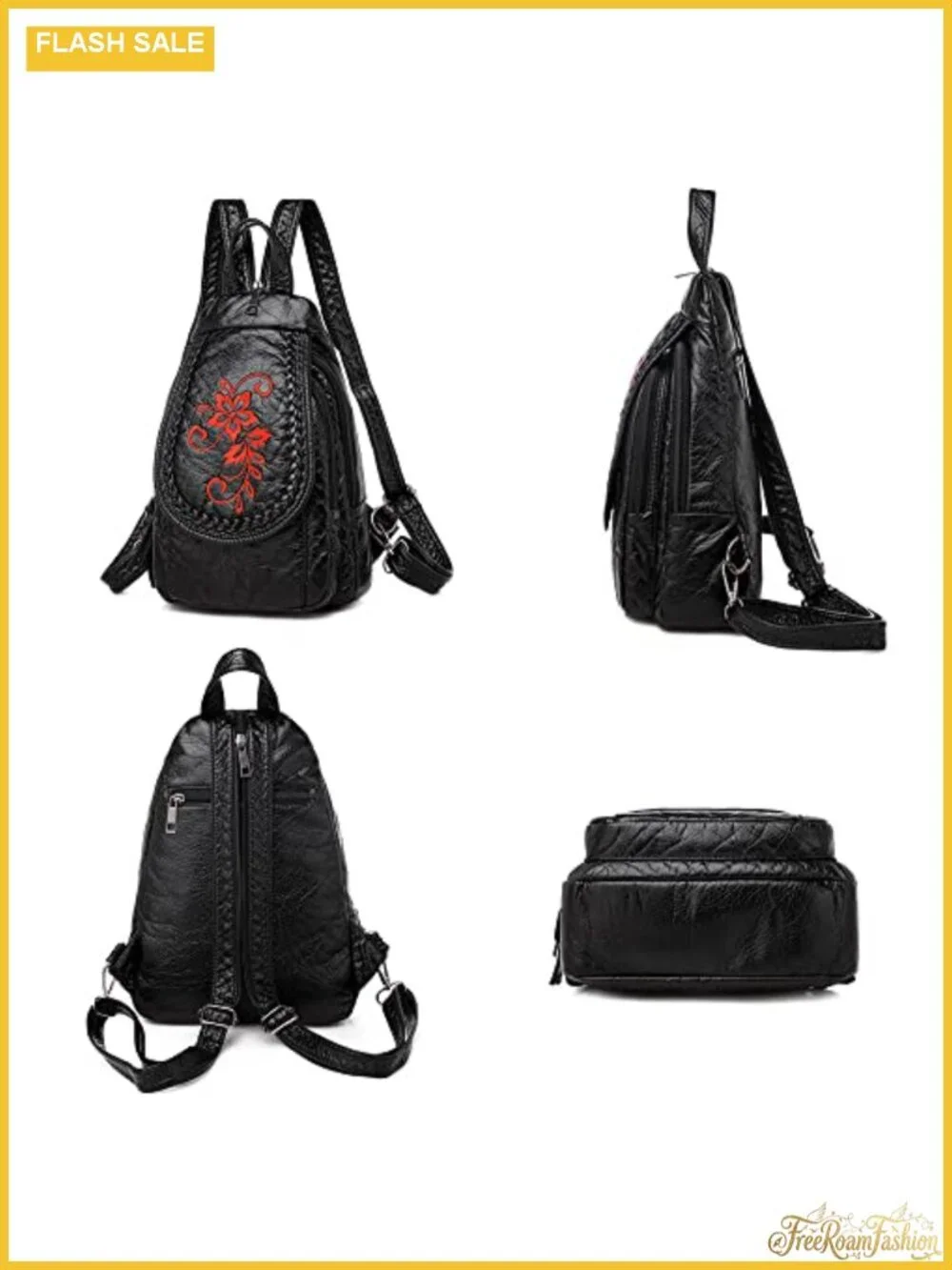 Vintage Embroidered PU Leather Backpack, Women Travel Chest Pack, High Capacity